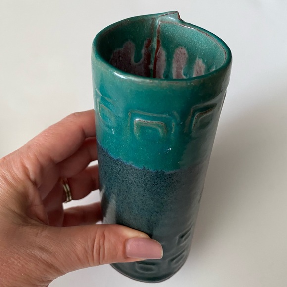 Hand made Pottery clay decorative Grove Green glaze set of 2 mugs, heavy - Picture 10 of 15